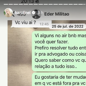 Karoline Lima e Éder Militão chegaram a tentar um acordo para ver onde a influenciadora iria chegar