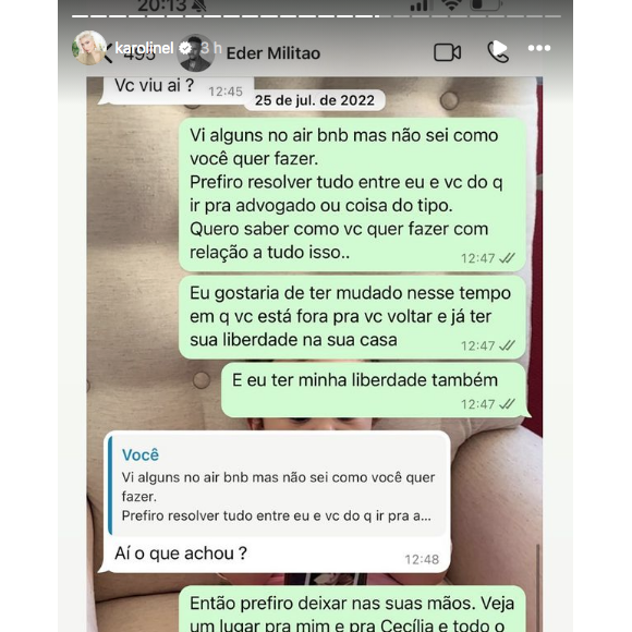 Karoline Lima e Éder Militão chegaram a tentar um acordo para ver onde a influenciadora iria chegar