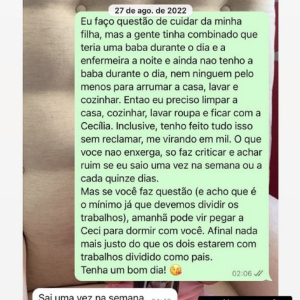 Karoline Lima expôs o fato de Éder Militão ter se recusado a contratar uma babá no começo da maternidade a falando para "acordar mais cedo e ficar com sua filha"