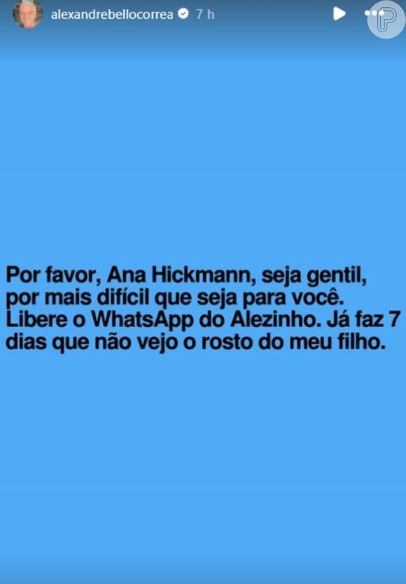 Alexandre Correa afirmou que Ana Hickmann deu um celular sem whatsapp para Alezinho