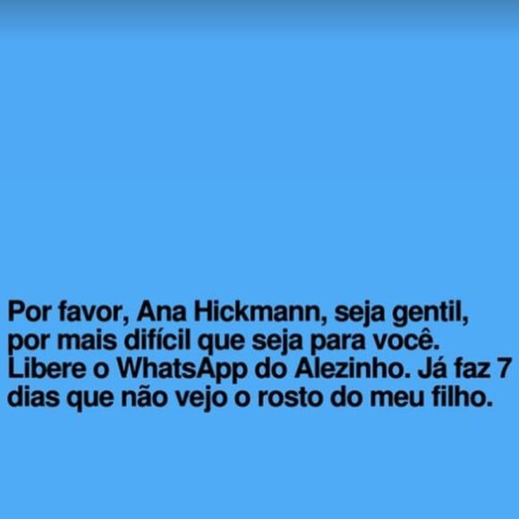 Alexandre Correa afirmou que Ana Hickmann deu um celular sem whatsapp para Alezinho