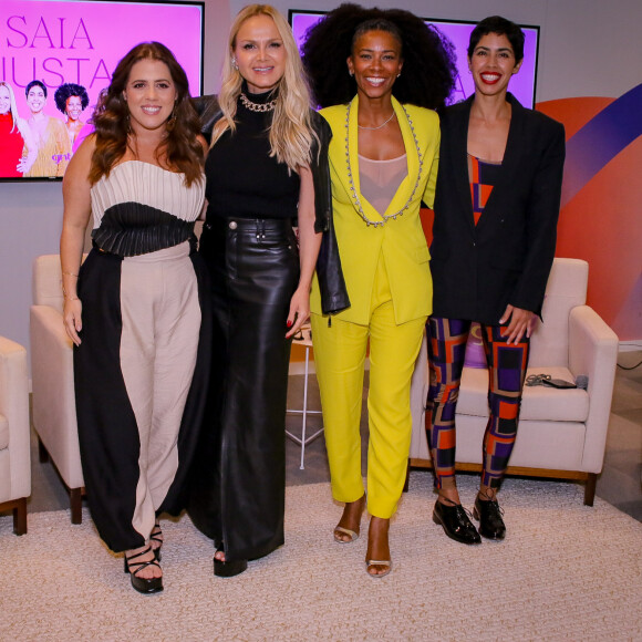 Eliana esteve ao lado de Tati Machado, Rita Batista e Bela Gil em coletiva de imprensa sobre o Saia Justa