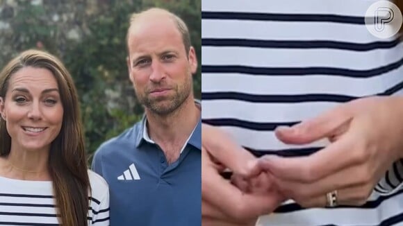 Kate Middleton usou um anel no dedo anelar durante o vídeo, onde não tinha qualquer semelhança com o anel de safira e diamantes que ganhou do Príncipe William, em seu noivado