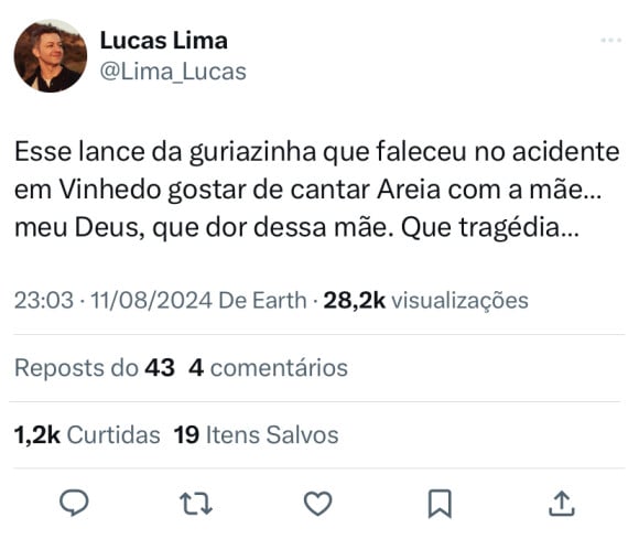 Lucas Lima também se manifestou: 'Meu Deus, que dor dessa mãe'