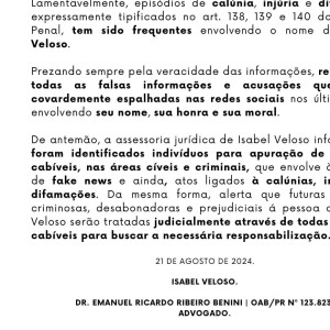 Após duros ataques, Isabel Veloso revelou que irá processar por calúnia e difamação