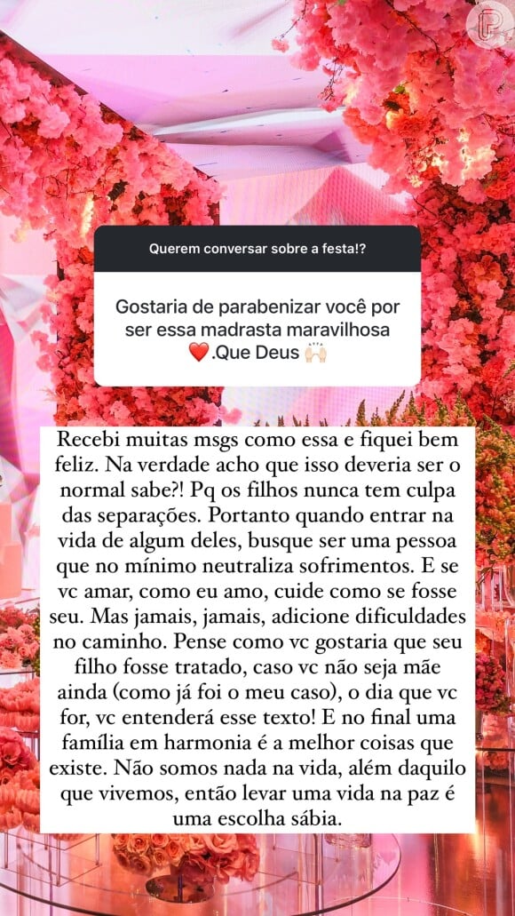 Ana Paula Siebert também falou sobre o amor que sente pela enteada Rafaella Justus