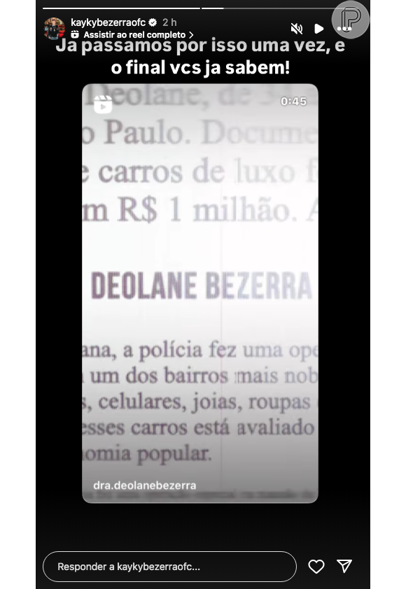 Filho de Deolane Bezerra ainda compartilhou um vídeo da própria, de 2022, quando ela recuperou um carro apreendido pela polícia. Na legenda, ele disse que já passaram por isso uma vez