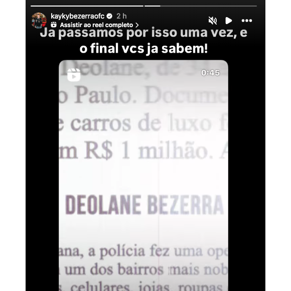 Filho de Deolane Bezerra ainda compartilhou um vídeo da própria, de 2022, quando ela recuperou um carro apreendido pela polícia. Na legenda, ele disse que já passaram por isso uma vez