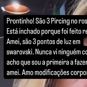 Andressa Urach implantou três piercings swarovski no rosto: 'Acho que sou a primeira a fazer'