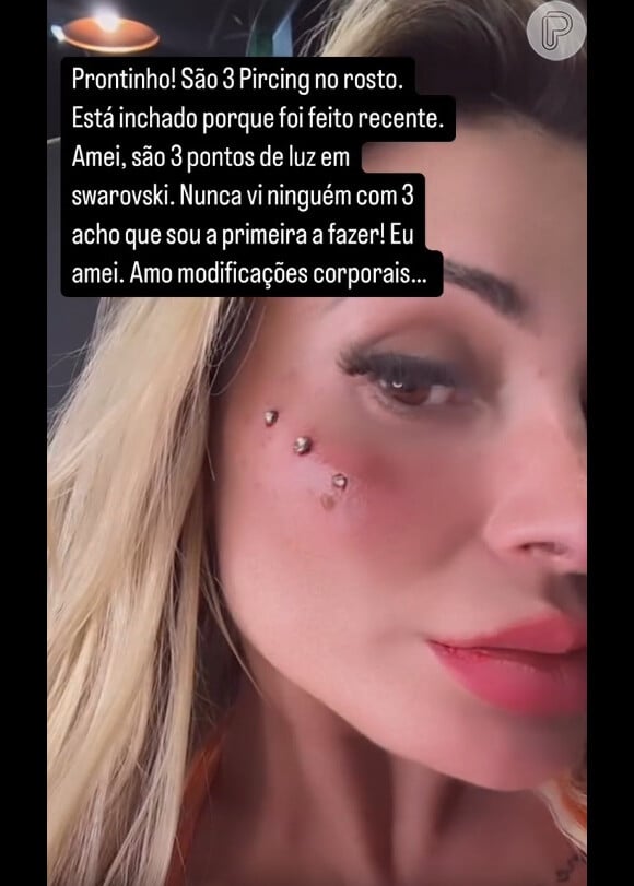 Andressa Urach implantou três piercings swarovski no rosto: 'Acho que sou a primeira a fazer'