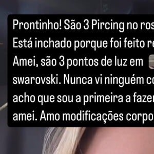 Andressa Urach mostrou novo rosto após implantar piercings no osso zigomático