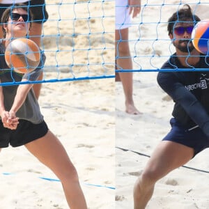 Nesta manhã, Agatha Moreira e Rodrigo Simas treinaram futvôlei na praia da Barra da Tijuca.