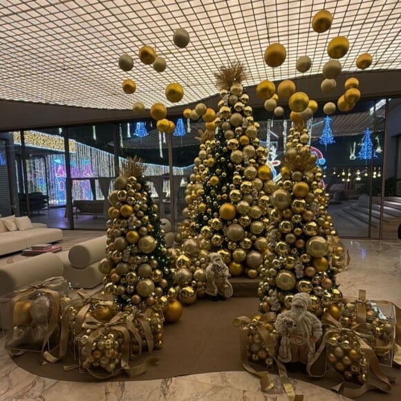 A tradicional árvore de Natal, decorada com bolas douradas, também não poderia faltar.