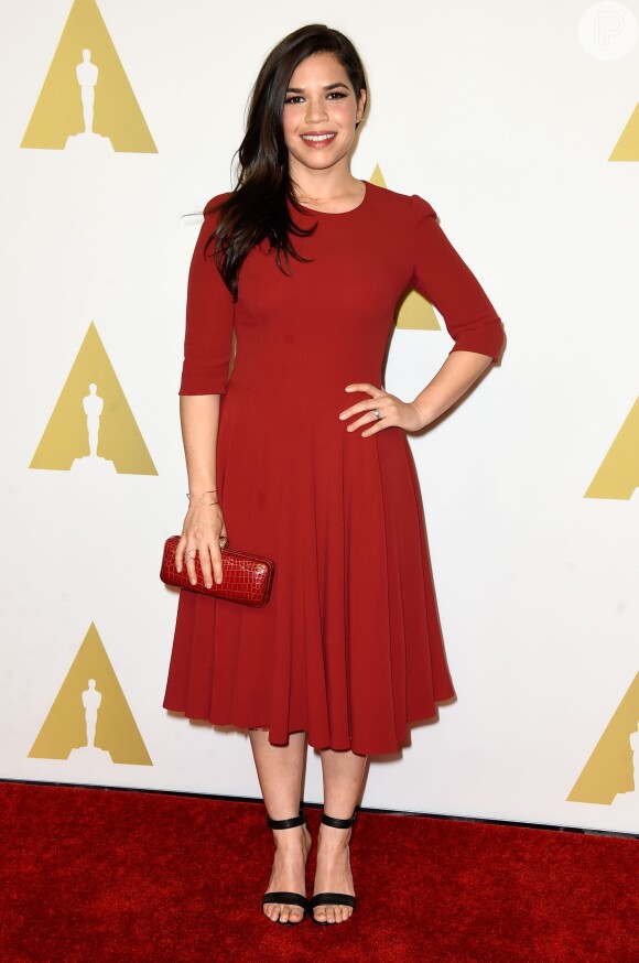 America Ferrera prestigia o almoço promovido para os indicados ao Oscar 2015, em Los Angeles, nos Estados Unidos, em 2 de fevereiro de 2015