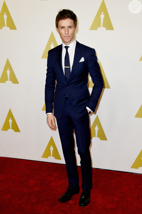 Eddie Redmayne prestigia o almoço promovido para os indicados ao Oscar 2015, em Los Angeles, nos Estados Unidos, em 2 de fevereiro de 2015