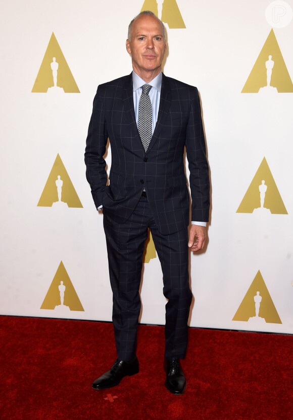 Michael Keaton prestigia o almoço promovido para os indicados ao Oscar 2015, em Los Angeles, nos Estados Unidos, em 2 de fevereiro de 2015