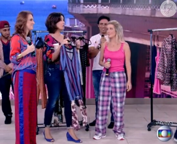 Luiza Possi usou pijama de calça quadriculada ao participar do 'Encontro com Fátima Bernardes'
