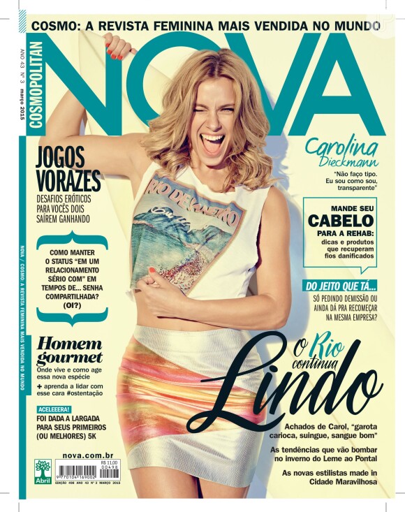 Carolina Dieckmann é a capa da edição de março da revista 'NOVA', que chegou às bancas nesta sexta-feira (6 de março de 2015)