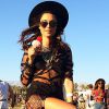 Thaila Ayala usou um vestido com transparência no festival de música Coachella, na Califórnia, nos Estados Unidos, neste domingo, 12 de abril de 2015