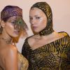 Yasmin Brunet, à esquerda, gravou sequências da novela 'Verdades Secretas' na São Paulo Fashion Week