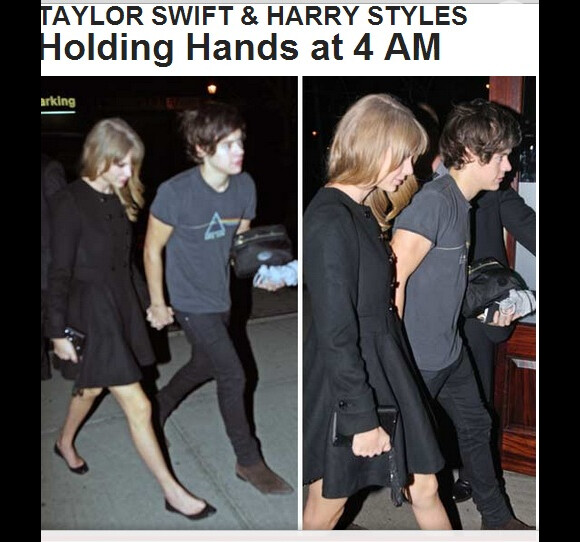 Taylor Swift e Harry Styles caminham de mãos dadas em NY, em flagra reproduzido do site americano 'TMZ' em 4 de dezembro de 2012
