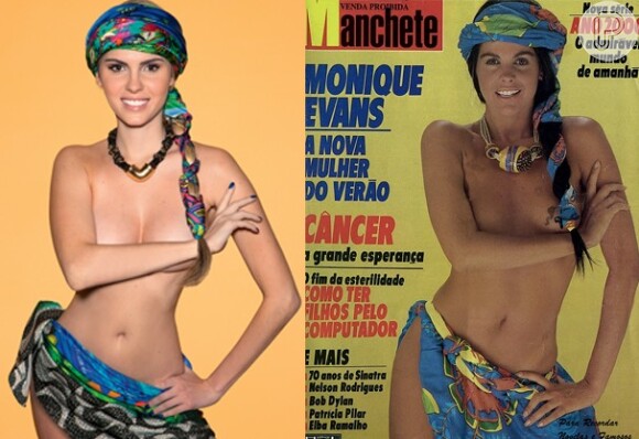Bárbara Evans repetiu a mesma posa da mãe, Monique Evans, na capa da revista 'Glamour' de maio de 2015, e mostrou que herdou o rosto e até as curvas da mãe