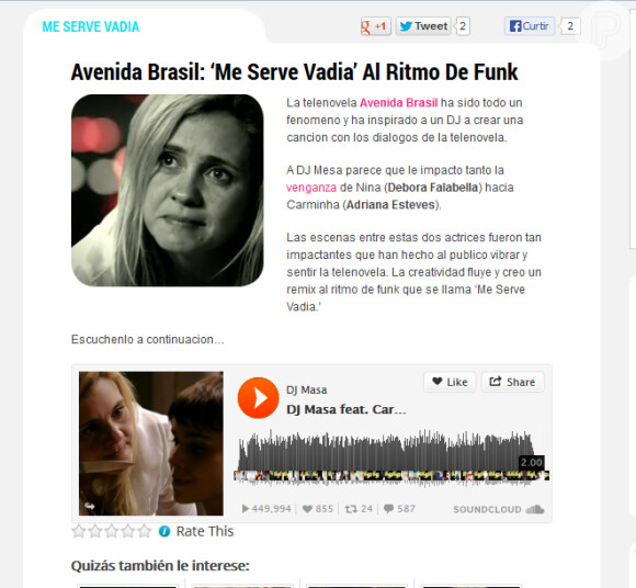 Site uruguaio cita funk inspirado nas falas de Nina e Carminha em 'Avenida Brasil'