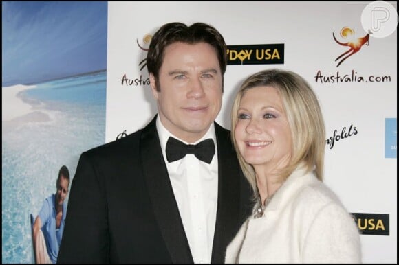 John Travolta e Olivia Newton-John em noite de gala em Los Angeles, em 19 de janeiro de 2008