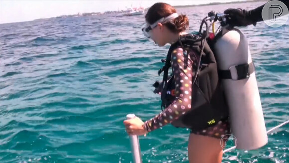 Isis Valverde aceitou o desafio do 'Domingão do Faustão' e nadou com tubarões nas Bahamas. 'Estava com medo dele comer a minha mão', explicou a atriz, que durante o mergulho ficou toda encolhida