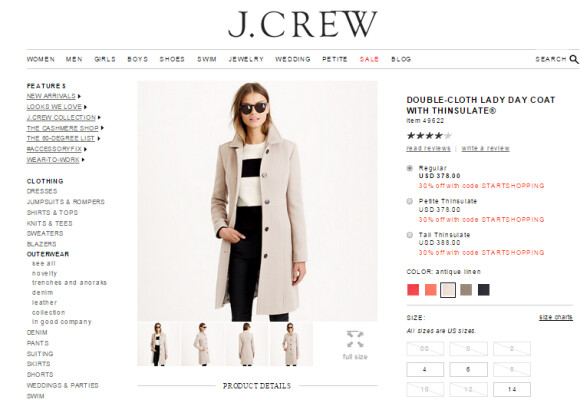 O casaco lilás da marca americana J. Crew, usado por Malia Obama na segunda posse de Barack Obama, custa US$ 378 (aproximadamente R$ 1190). A peça se esgotou no site de vendas da loja