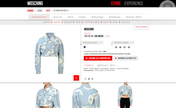 Jaqueta da grife Moschino usada pela artista está à venda no site por 400 euros