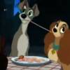Em 'A Dama e o Vagabundo', os cachorros dividem um prato de macarronada