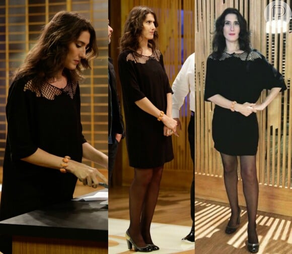 Paola aposta no total black com vestido Maria Filó, bracelete Fabrizio Gianonne e sapatos Sarah Chofakian
