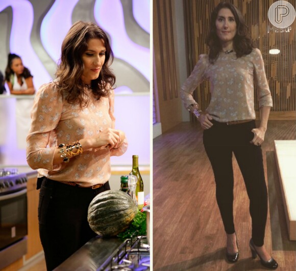 Paola usa blusa Antix, calça skinny Shoulder, braceletes Fabrizio Giannone e sapatos Sarah Chofakian