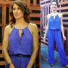 Paola Carosella usa macacão azul Forum, cinto Fit, bracetele Hector Albertazzi e sapatos Sarah Chofakian