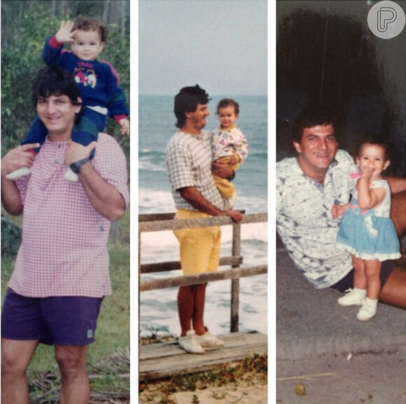 Bruna Marquezine adora postar fotos antigas em família. No registro, publicado por ela em 12 de agosto de 2012, Dia dos Pais, ela mostrou fotos suas de quando era bebê ao lado de Telmo
