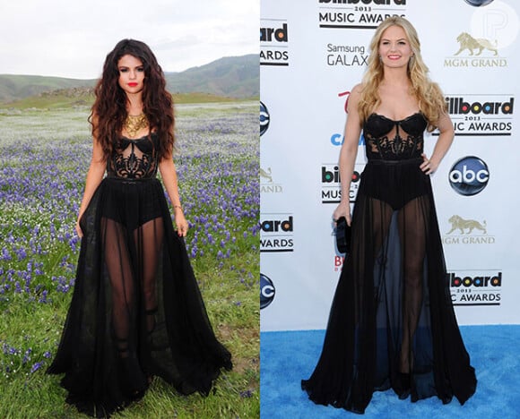 Apesar da diferença de idade, Selena Gomez e Jennifer Morrison parecem ter um gosto parecido para roupas. A cantora teen escolheu a peça para gravar seu novo clipe 'Come anf Get it'. A atriz desfilou o modelo assinado pelo designer noruegês Kristian Aadnevik no Billboard Music Awards