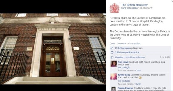 A Monarquia Britânica anunciou a internação de Kate pelo Facebook