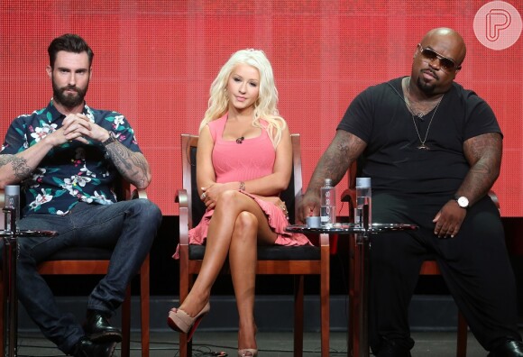Christina Aguilera estava acompanhada de Adam Levine e Cee Lo Green, outros jurados do programa 'The Voice'