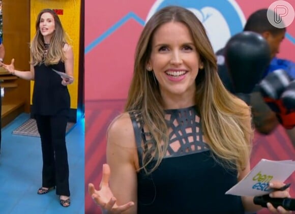 No dia 24 de setembro, a apresentadora usou look 'total black', com detalhe de recortes na blusa