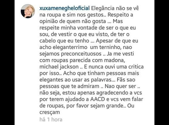 Xuxa Meneghel fez um desabafo em seu Instagram depois das críticas que recebeu por seu estilo atual, depois de participar do 'Teleton', na última sexta-feira, 23 de outubro de 2015