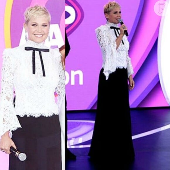 Xuxa, que participou pela primeira vez do Teleton, apostou em blusa rendada e saia longa para o evento