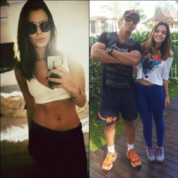 Marcus Costa, treinador de Giovanna Lancellotti, mostra foto do antes e depois da atriz, em que aparece com barriga zerada
