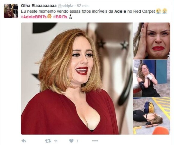 Adele arrasa com decote no BRIT Awards e comentários dos fãs no Twitter bombam: 'Deu