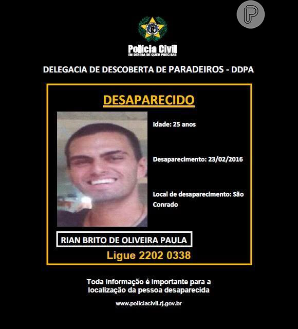 Nizo Neto usou sua conta de Facebook para comunicar o desaparecimento do filho Rian. Jovem foi deixado em autoescola de São Conrado, na Zona Sul do Rio