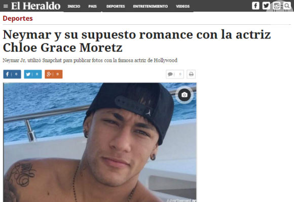 O jornal hondurenho fala em suposto romance do jogador com a atriz