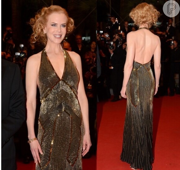 Nicole Kidman optou por um longo com muito brilho do estilista Ralph Lauren para comparecer à première de 'Hemingway & Gellhorn' e completou o look com joias Boucheron