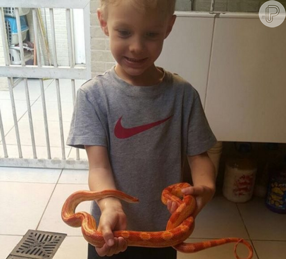 Davi Lucca, filho de Neymar e Carol Dantas, adora animais e já apareceu no instagram da mãe segurando até uma cobra!