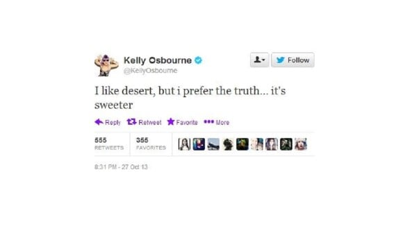 'Eu gosto de sobremesa, mas eu prefiro verdade', escreveu Kelly