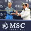 Xuxa corta o laço do lançamento de navio, nesta terça-feira, 26 de novembro de 2013